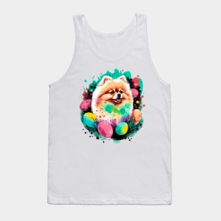 Pomeranian Easter Eggs Cute Dog Spring Painting Dog Lover Art Tank Top